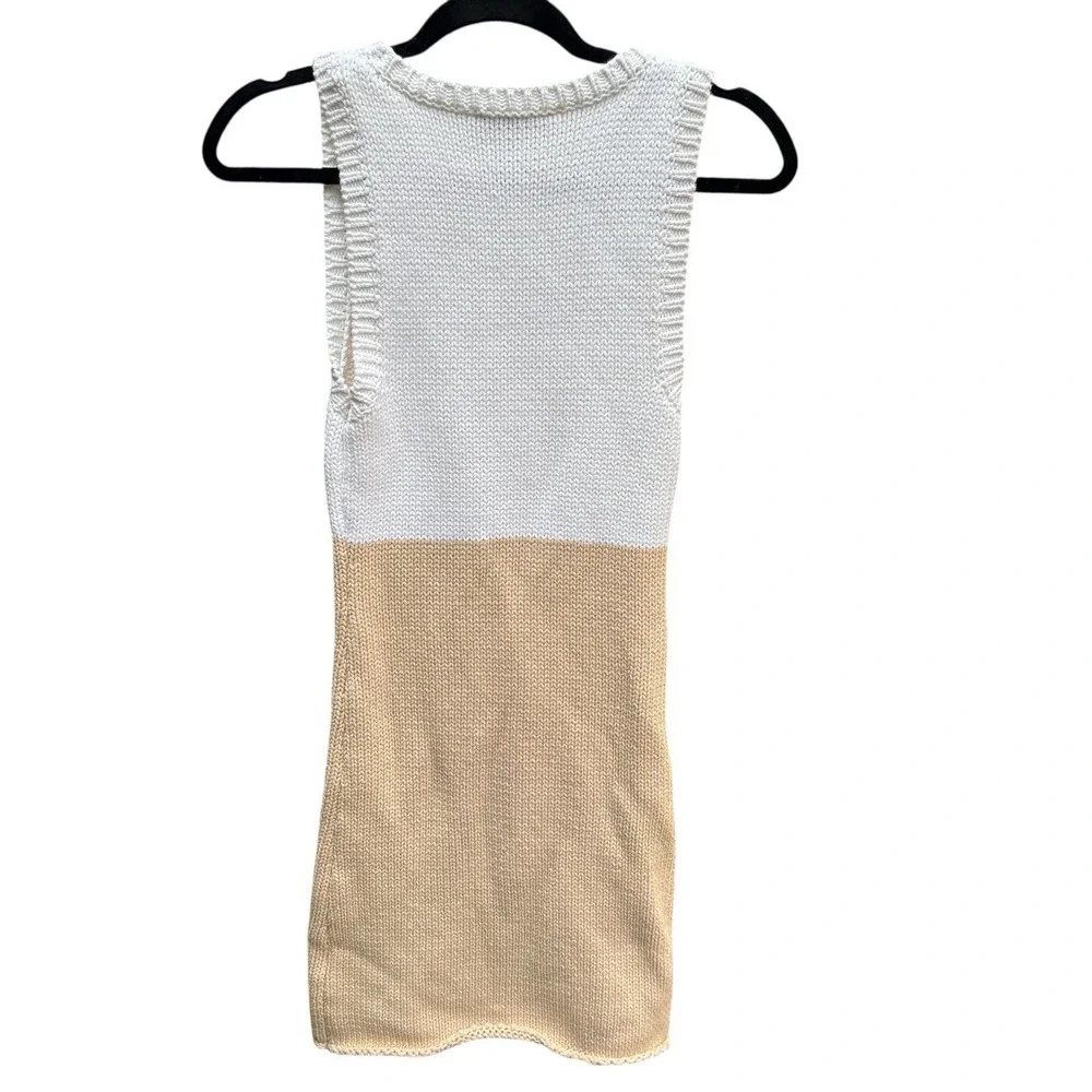 Lulus Women Small Mini Dress White Tan Colorblock Sleeveless Summer Knit Neutral - Picture 2 of 6